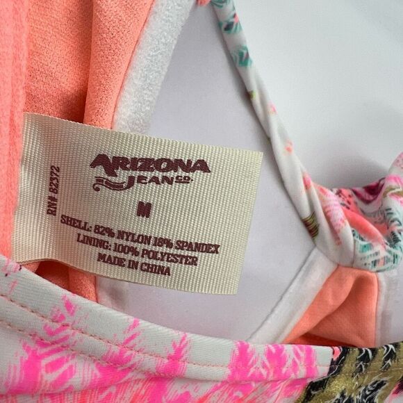 Arizona Jean Company Tankini Swimsuit Top Size Medium Bright Pink Black White - Picture 14 of 16
